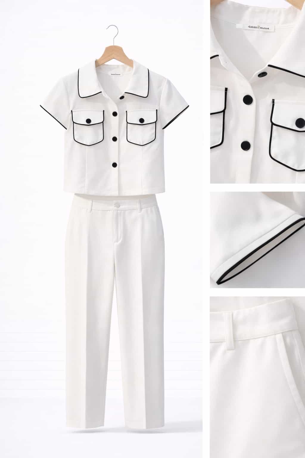 Set blanco con bies negro M