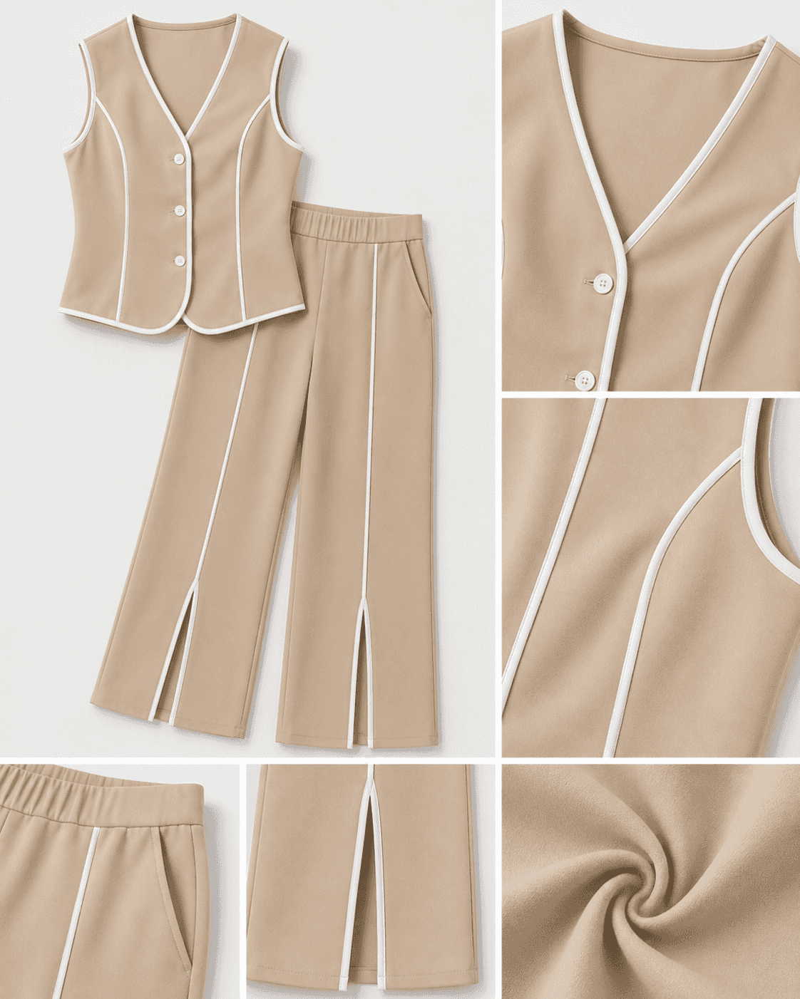 Set beige bordado blanco XL