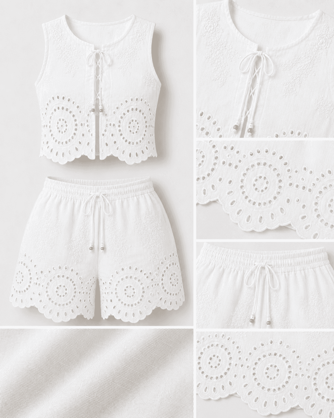 Set blanco corto ojalillo S/M