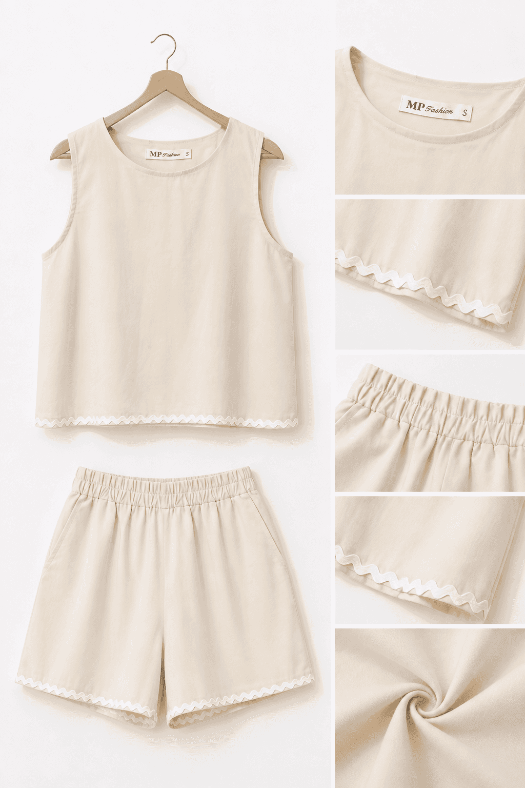 Set crema con bordado blanco M