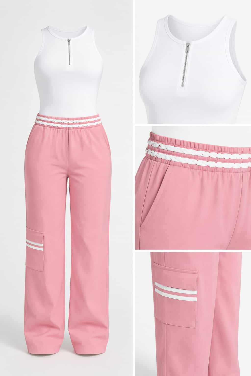 Set blusa blanca pantalon rosado U
