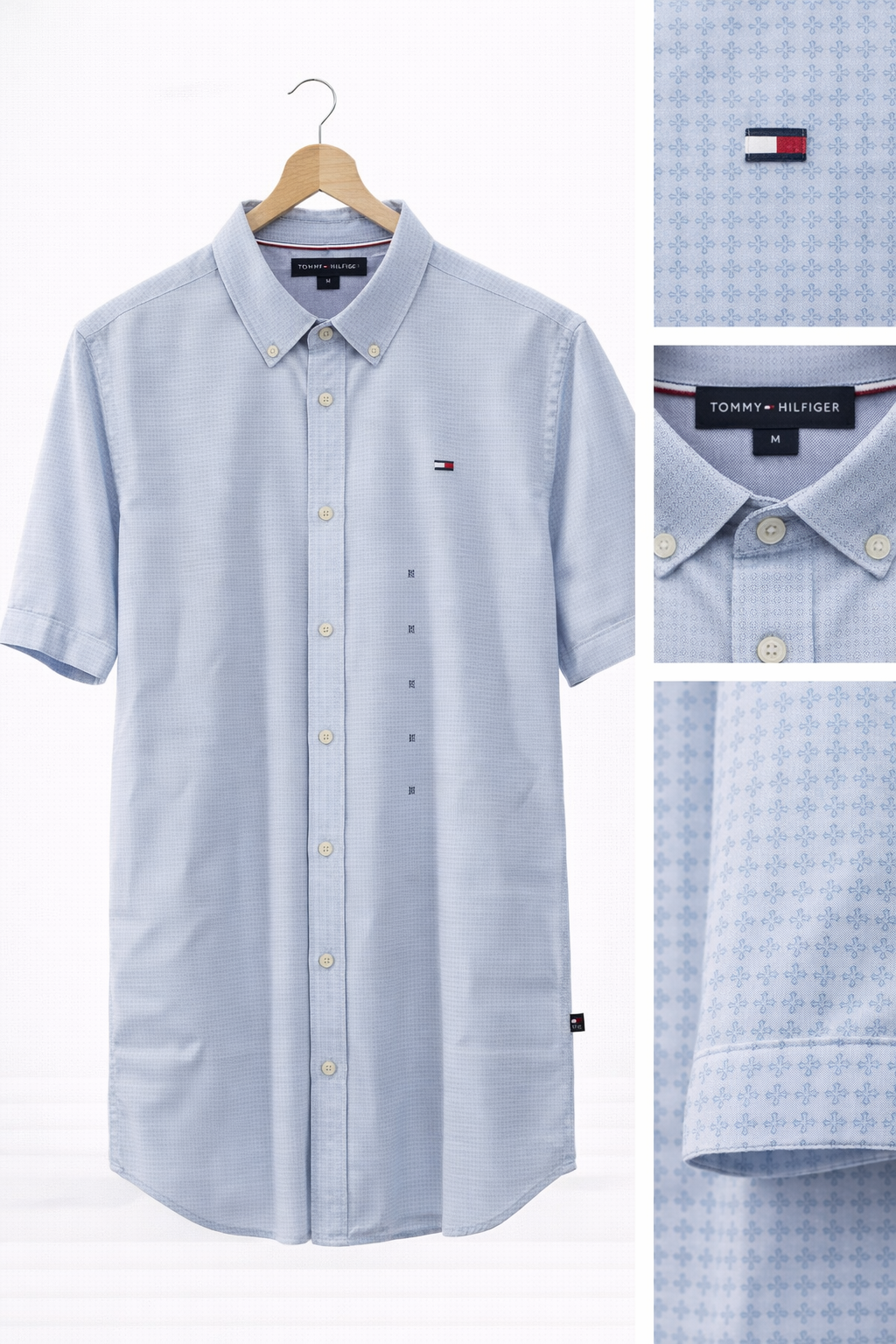 Camisa Tommy hilfiger Azul pastel tipo manga corta