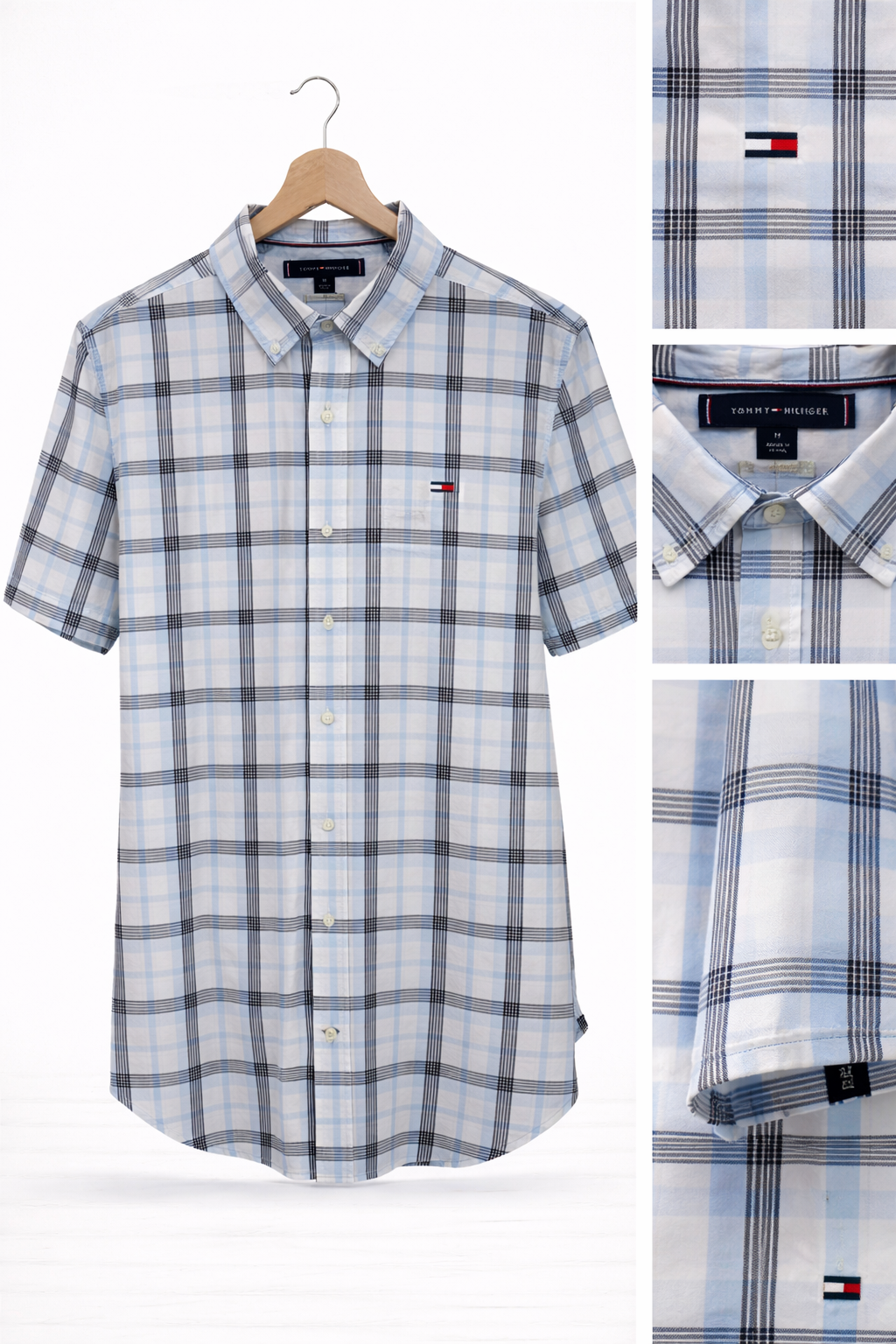Camisa Tommy hilfiger cuadros blanca tipo manga corta