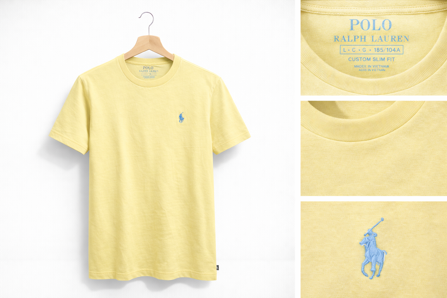 Camiseta Polo Ralph Lauren amarillo pastel logo azul pastel tipo básica